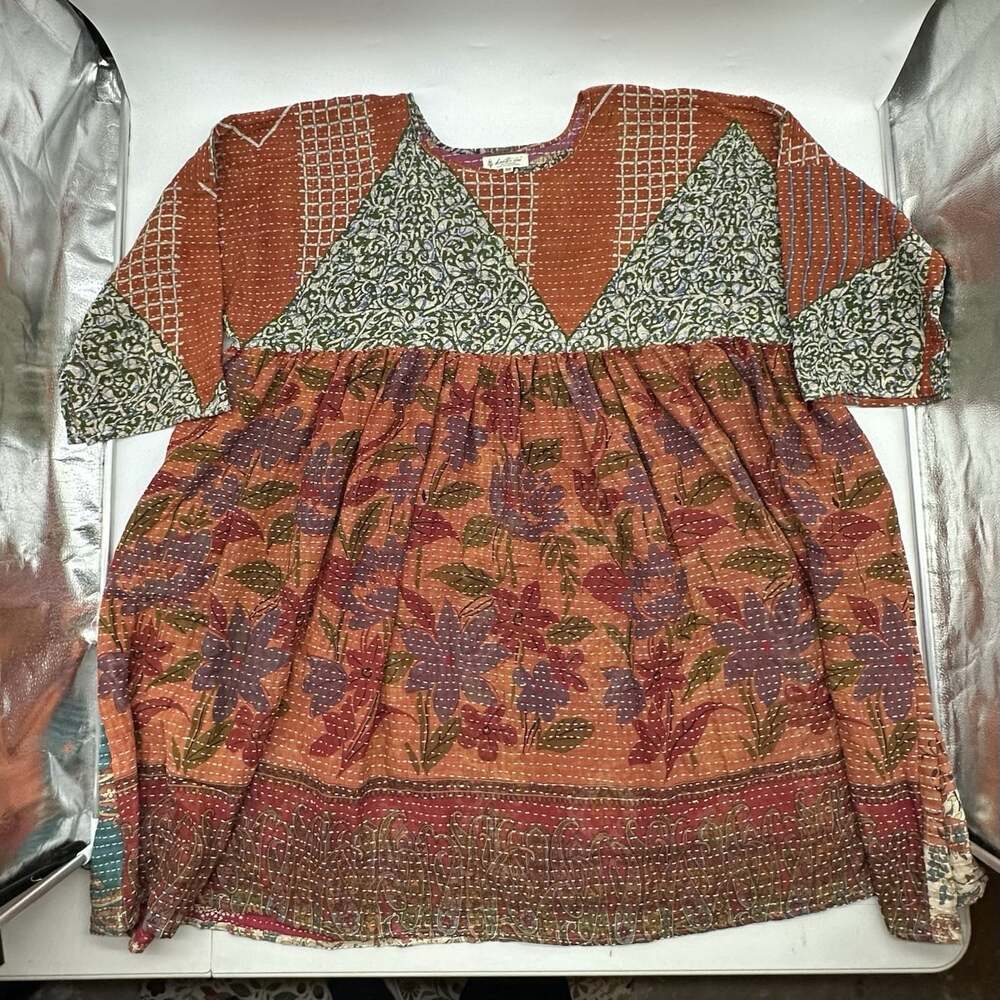 Kantha Bae Daydreamer Free Size Boho Patchwork Design Gauze Cotton Gypsy Dress